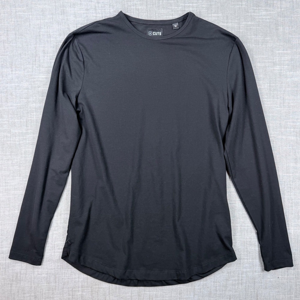 Cuts Clothing Mens Black PYCA Pro Long Sleeve Crew Neck Curved Hem Shirt Small
